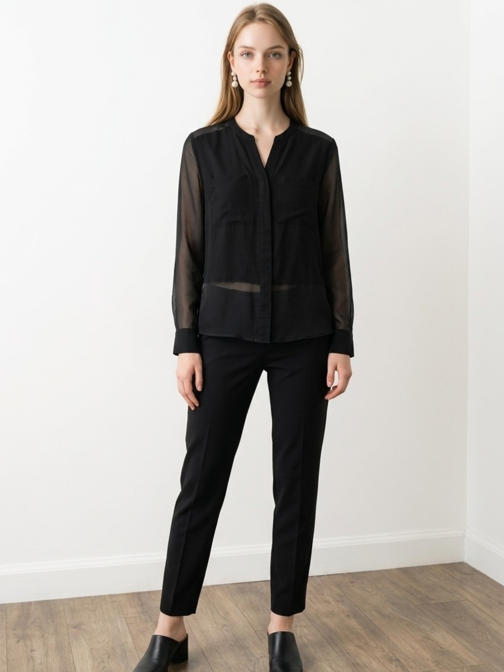 NWT Metaphor Block And Sheer Black Button Shirt Sz XS